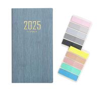 RuiChy 2025 Pocket Diary A6 Week to View from Jan to Dec, PU Texture Cover Appointment Agenda Weekly Planner Organiser Daily Notebook Calendar Efficiency Handbook with 200pcs Sticky Tabs (Blue)