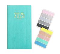 RuiChy 2025 Pocket Diary A6 Week to View from Jan to Dec, PU Texture Cover Appointment Agenda Weekly Planner Organiser Daily Notebook Calendar Efficiency Handbook with 200pcs Sticky Tabs (Cyan)