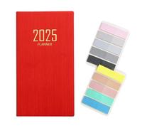 RuiChy 2025 Pocket Diary A6 Week to View from Jan to Dec, PU Texture Cover Appointment Agenda Weekly Planner Organiser Daily Notebook Calendar Efficiency Handbook with 200pcs Sticky Tabs (Red)