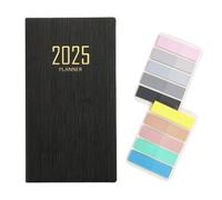 RuiChy 2025 Pocket Diary A6 Week to View from Jan to Dec, PU Texture Cover Appointment Agenda Weekly Planner Organiser Daily Notebook Calendar Efficiency Handbook with 200pcs Sticky Tabs (Black)