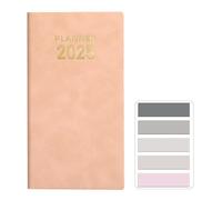 RuiChy 2025 Pocket Diary PU Leather Soft Cover A6 Week to View Appointment Weekly Work Planner Organiser 120 Pages Daily Notebook Calendar Efficiency Handbook with Morandi Sticky Tabs (Pink)