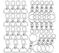 RuiChy 30 Pcs Metal Swivel Clasps Lanyard Snap Hook and Lobster Claw Clasp with Key Ring, Silver Trigger Keychain for DIY Craft Hardware Sewing Projects Jewelry Making Accessories