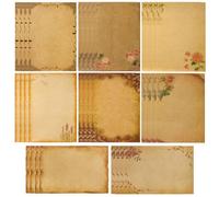 RuiChy 32 Sheets Vintage Stationary Paper, A5 Retro European Style Kraft Letter Papers for Writing Printing DIY, Mixed Flower Style Writing Paper for Craft Invitations Poem Map Home Office Supplies