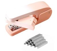 RuiChy 360° Swivel Stapler with 1000 Pieces Staples, Effortless Swing-Arm Desktop Stapler, 20 Sheet Capacity, 360 Degree Rotation Versatile Stapling for Booklets Paperwork Book Binding (Pink)