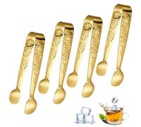 RuiChy 4 Pcs Rose Ice Tongs, 11cm Stainless Steel Sugar Tong Small Serving Tongs 4.3Inch Relief Flower Sweet Tong for Food Candy Bread Cake Dessert Buffet Kitchen Wedding Tea Party Bar Bucket (Gold)