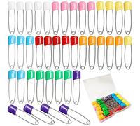 RuiChy 40 Pcs Baby Safety Pins, Assorted Color Plastic Head 2.2 Inch Cloth Diaper Pins with Storage Box, Stainless Steel Nappy Pins for Quilting Sewing Locking Stitch Markers