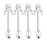 RuiChy 4pcs Cat Dessert Spoons Small Teaspoons Cute Stainless Steel Coffee Espresso Spoons for Tea Sugar Cake Ice Cream Tableware