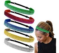 RuiChy 5 Pcs Glitter Headband, Adjustable Elastic Headbands Sparkly Sport Headband Non Slip Dance Hairband Fashionable Shiny Hair Hoop Headdress for Women Girls Stage Performance Disco Carnival Party