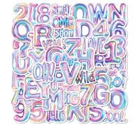 RuiChy 50 Pcs Aesthetic Alphabet Number Stickers, Iridescent Balloon Style Letters Stickers Waterproof Vinyl Scrapbook Decals for Laptop Water Bottle Skateboard Guitar Phone Case Decorative Graffiti
