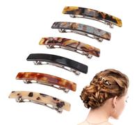 RuiChy 6 Pcs French Hair Barrettes, Multicolor Tortoiseshell Hair Clips 3 Inch Anti Slip Automatic Clasp Hairclips Slides Delicate Hairs Accessories for Women Girls Thin Thick Short Long Hairs