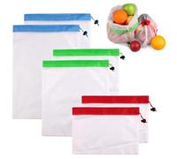 RuiChy 6 Pcs Reusable Produce Bags Washable Mesh Pouch Toy Storage Organizer Versatile See-Through Drawstring Bag for Toys Grocery Fruits Vegetables and Small Items (3 Various Sizes)