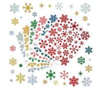 RuiChy 6 Sheets Glitter Snowflake Stickers, Self-Adhesive Shining Christmas Dots Stars Snowflakes Decorative Decals for Greeting Cards Envelopes Gift Wrapping Window Wall Decoration (6 Colors)