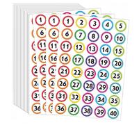 RuiChy 600 Pcs 1 to 40 Number Stickers, 15 Sheets 25mm Self-Adhesive 1-40 Consecutive Number Labels 1 Inch Coding Stickers Round Sticky Labels for Sorting Organizing Lockers File Classification