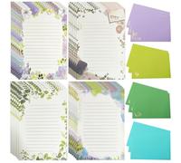 RuiChy A5 Writing Paper and Envelopes Set, 24 Stationery Paper with 12 Envelopes, Gold Foil Lined Letter Paper with Gift Envelopes for Wedding Party Invitations Poem Home Office School (4 Styles)