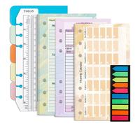 RuiChy A6 Refill Paper Kit for Notebook Binder, 82 Sheets 6 Holes Weekly Planner Monthly Calendar Budget Planner + 5 Colored Dividers + Clear Binder Pocket + Plastic Ruler + 200 Neon Index Tabs