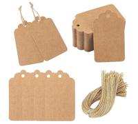 RuiChy Brown Gift Tags with String, 100 Pcs 7x4cm Small Kraft Paper Hang Tags Blank Favors Labels with Jute Twine, Decorative Hanging Labels for Present Wrapping Wedding Party Anniversary Christmas