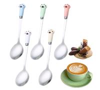RuiChy Cat Claw Coffee Spoons, 5 Pcs Stainless Steel Paw Pattern Dessert Spoon Colorful Long Handle Teaspoons Multipurpose Sugar Spoons for Ice Cream Cake Milk Stirring Spoon Party Supplies