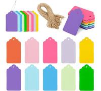 RuiChy Colorful Gift Tags with String, 100 Pcs 7x4cm Small Paper Hang Tags Blank Favors Labels with Jute Twine, Decorative Hanging Labels for Present Wrapping Wedding Party Anniversary Christmas