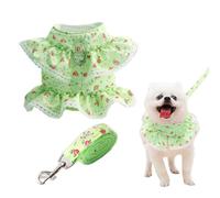 RuiChy Dog Vest Harness and Leash Set, Lace Floral Print Pet Apparel Adjustable Breathable Mesh Cat Harness and Lead, Puppy Kitten Princess Skirt for Medium Large Dogs Cats Walking Training (Green-L)