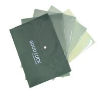 RuiChy Gradient Color A4 Plastic Wallets, 5 Pcs Waterproof Clear Files Popper Wallet with Snap Button for Paperwork Storage, Transparent Document Folders Snap Envelopes for School Work Office (Green)