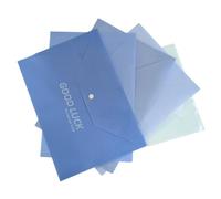 RuiChy Gradient Color A4 Plastic Wallets, 5 Pcs Waterproof Clear Files Popper Wallet with Snap Button for Paperwork Storage, Transparent Document Folders Snap Envelopes for School Work Office (Blue)