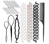 RuiChy Hair Braiding Kit: Topsy Tail Tools, French Braid Centipedes, Plastic Bun Maker, U-Shaped Hair Pins & Comb for Women & Girls