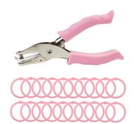 RuiChy Handheld Hole Punch with 20 Pcs Loose-Leaf Binder Rings, 6mm Metal Single Hole Pliers Puncher with Soft-Handled, Portable Paper Punchers for DIY Craft Tags Clothing Ticket Scrapbook (Pink)