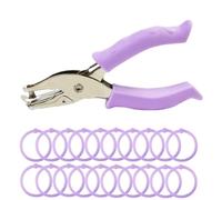 RuiChy Handheld Hole Punch with 20 Pcs Loose-Leaf Binder Rings, 6mm Metal Single Hole Pliers Puncher with Soft-Handled, Portable Paper Punchers for DIY Craft Tags Clothing Ticket Scrapbook (Purple)