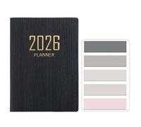 RuiChy Mini 2026 Pocket Diary, PU Texture Cover 128 Pages Daily Planner A7 Week to View Appointment Diary Agenda Weekly Planner Palm-sized Calendar Notebook with Morandi Sticky Tabs (Black)