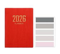 RuiChy Mini 2026 Pocket Diary, PU Texture Cover 128 Pages Daily Planner A7 Week to View Appointment Diary Agenda Weekly Planner Palm-sized Calendar Notebook with Morandi Sticky Tabs (Red)