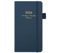 RuiChy Pocket Diary 2026 Full Year 18 x 9.8 cm Slim Weekly Planner, PU Leather Hardback Week to View Appointment Diary Pocket Notebook with Pen Holder Elastic Strap & Ribbon Bookmark (Navy)