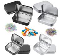 RuiChy Rectangular Metal Pill Box, 8 Pcs Medicine Organizer Small Tins with Lids, Waterproof Empty Tins Containers Portable Travel Hinged Tin Box for Vitamins Fish Oil Jewelry Candy Pills (2 Sizes)
