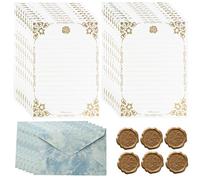 RuiChy Rose Stationery Paper and Envelopes Set, 20 Sheets Floral Border Lined Letter Writing Paper 6 Pcs Blue Gift Envelops 6 Pcs Wax Seal Stickers for Wedding Party Invitations Poem Home Office