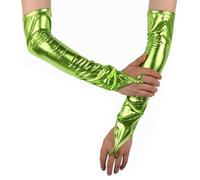 RuiChy Shiny Long Metallic Fingerless Gloves for Women, Patent Leather Elbow Length Opera Gloves Arm Warmer for Evening Party Masquerade Rave Cosplay Stage Performance Night Club Dancewear (Green)