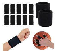 RuiChy Sport Wristband & Finger Protector Sleeve, 2Pcs Wrist Sweatbands and 10Pcs Finger Compression Sleeves Support Arthritis Trigger Thumb Fingers Protector for Basketball Tennis Fitness (Black)