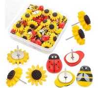 RuiChy Sunflower Bee Ladybug Thumbtacks Push Pins, 30 Pcs Cute Flower Insect Drawing Pins Cork Board Push Pins Boxed Decorative Thumb Tacks for Wall Bulletin Board Travel Map Photos Office School