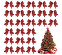 RUICUBEI 24 Red Glitter Christmas Bows, Classic Glamour Cotton Pearl Cotton Tree Bows, Gift Box Decoration