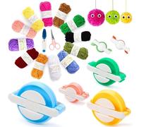 Ruidawin Pom Pom Maker Kit, 20Pack 6 Sizes of Pompom Maker Tool with 12 Colours Yarn DIY Pompom Craft Fluff Ball Weaver Knitting for Adults Kids Beginner Handmade Toy