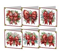 RuiDay 2024 New Diamond Art Christmas Cards, Creative Diamond Art Cards for Xmas Birthday Greeting Festival Postcards (Bow 6pcs)