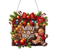 RuiDay 5D DIY Christmas Diamond Art Painting Pendant, Diamond Art Christmas Decorations with Chain, Wooden Special Shaped Christmas Crystal Art for Home Decor and Gift (Merry Christmas)