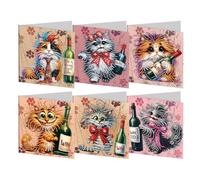 RuiDay 5D DIY Diamond Art Christmas Cards, 2025 New Diamond Art Cards with Christmas Elements, 6Pcs Christmaes Card, Creative Diamonds Card for Xmas Birthday (Cat)