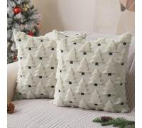 RuiDay Christmas Cushion Covers, Christmas Pillows with Christmaes Tree Set of 2, 45x45 cm Soft Plush Christmaes Throw Pillow Covers Cases For Xmas Decorations (White - B)