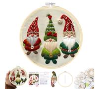 RuiDay Christmas Embroidery Kit, Embroidery Kits for Adults Beginners, Cross Stitch Kits for Adults with Christmas Elements, DIY Cross Stitch Kits Includes Hoop Cloth Needles Threads (Christmas Gnome)