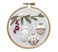 RuiDay Christmas Embroidery Kit, Embroidery Kits for Adults Beginners, Cross Stitch Kits for Adults with Christmas Elements, DIY Cross Stitch Kits Includes Hoop Cloth Needles Threads (Holly Bauble)