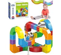 RuiDay Clickrail Electric Train Set, Magic Train Set, DIY Magnetic Track Car Toys with Electric Train, Traffic Signs, Boys and Girls Ages 3-8, Xmas Birthday Gifts (81pcs)