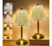 RuiDay Crystal Table Lamps, 3 Colors Touch Dimmable Rechargeable Bedside Lamps for Bedroom & Living Room (2Pcs)