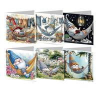 RuiDay Diamond Art Christmas Cards, Christmas Diamond Art Glitter Greeting Christmas Cards, Creative Diamond Art Cards for Xmas Birthday Greeting Festival Postcards (6PCS - Gnome-A)