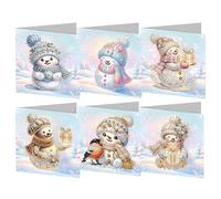 RuiDay Diamond Art Christmas Cards, Christmas Diamond Art Glitter Greeting Christmas Cards, Creative Diamond Art Cards for Xmas Birthday Greeting Festival Postcards (Snowman A 6pcs)