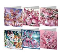 RuiDay Diamond Art Christmas Cards, Christmas Diamond Art Glitter Greeting Christmas Cards, Creative Diamond Art Cards for Xmas Birthday Greeting Festival Postcards (Deer 6pcs)