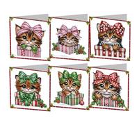 RuiDay Diamond Art Christmas Cards, Christmas Diamond Art Glitter Greeting Christmas Cards, Creative Diamond Art Cards for Xmas Birthday Greeting Festival Postcards (Cat 6pcs)